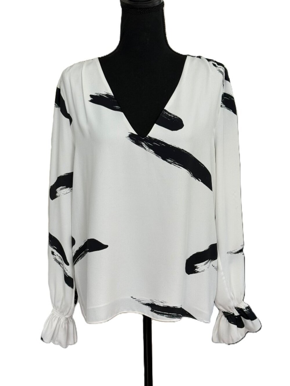 Joie | White & Black Abstract Print Blouse |  Large